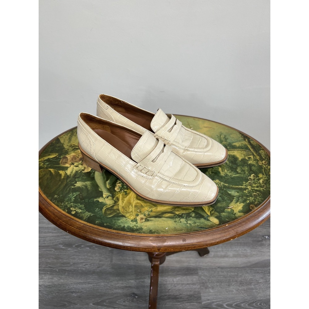 Aquatalia Cream Croc Embossed Leather Penny Loafers Sz 9.5